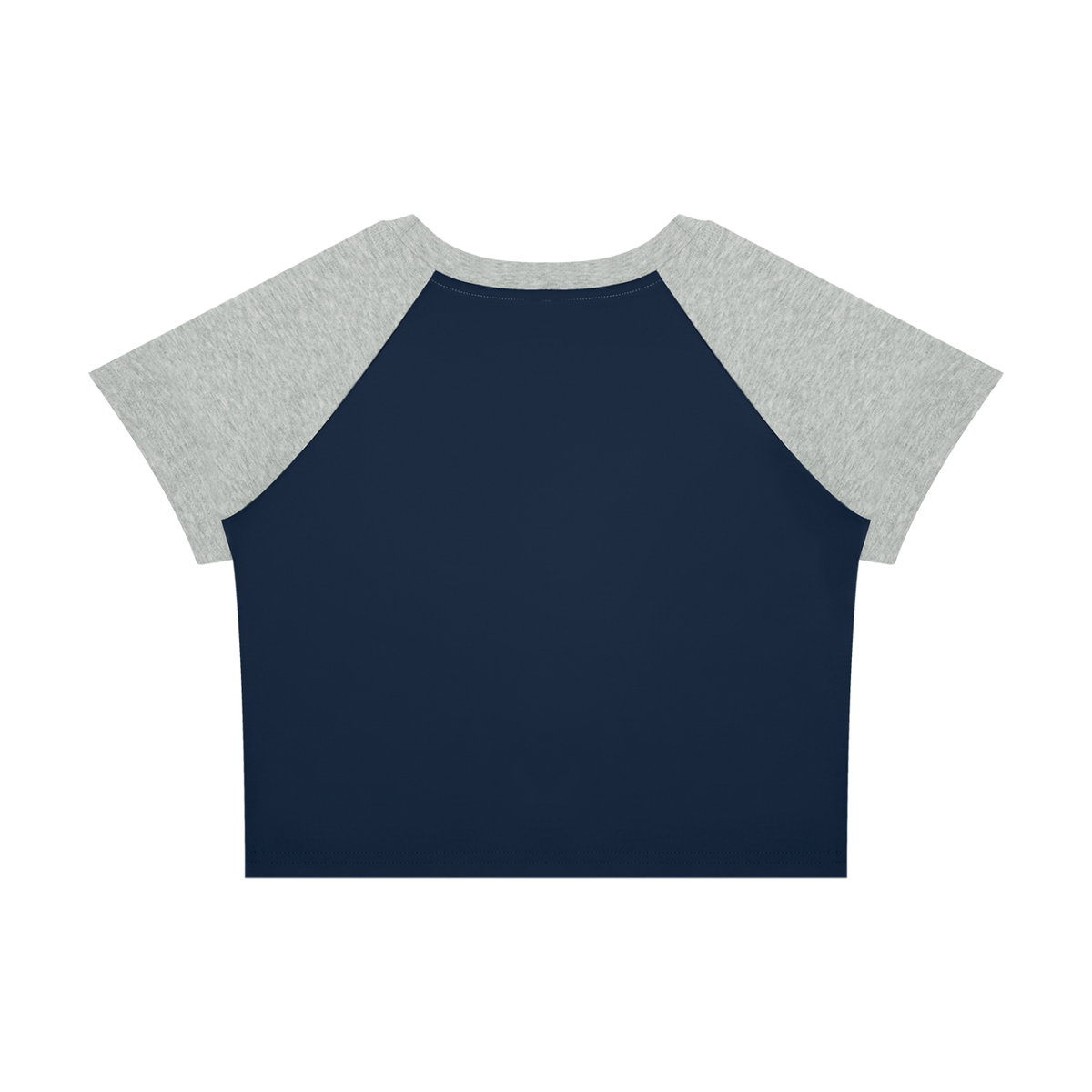 Women's Raglan Color Block Baby T-Shirt in navy blue with flower gray, alternate angle