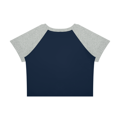 Women's Raglan Color Block Baby T-Shirt in navy blue with flower gray, alternate angle