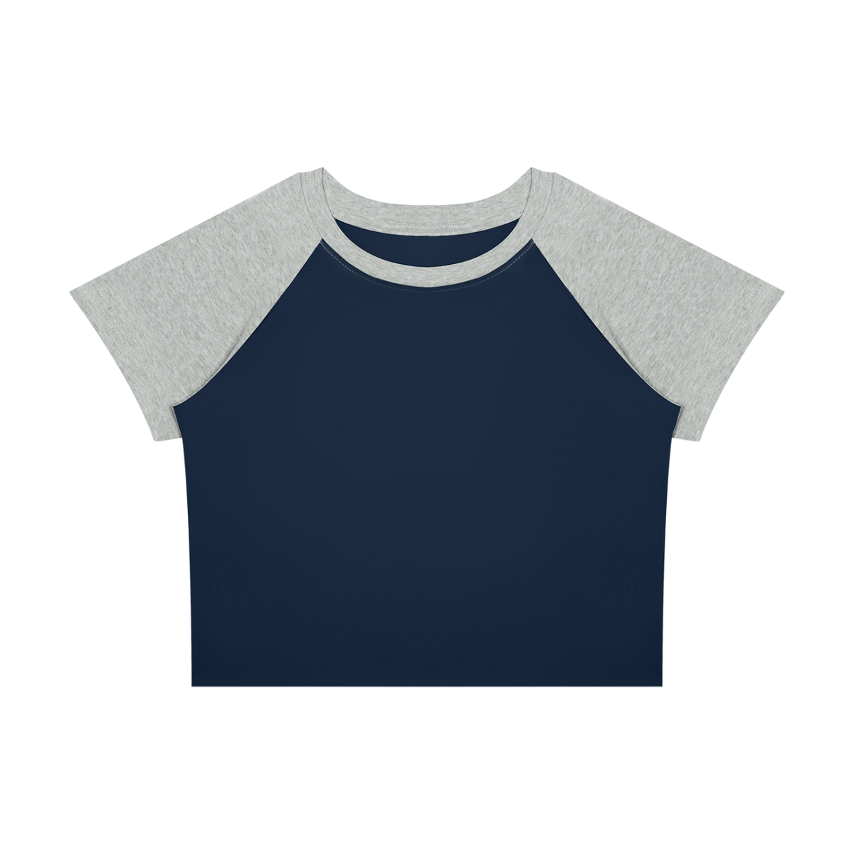 Women's Raglan Color Block Baby T-Shirt in navy blue with flower gray