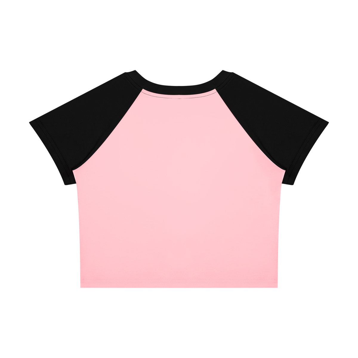 Women's Raglan Color Block Baby T-Shirt in pink with black, alternate angle