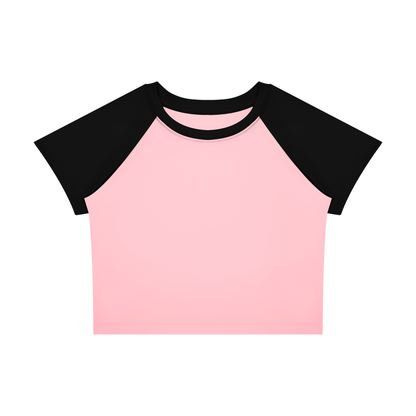 Women's Raglan Color Block Baby T-Shirt in pink with black