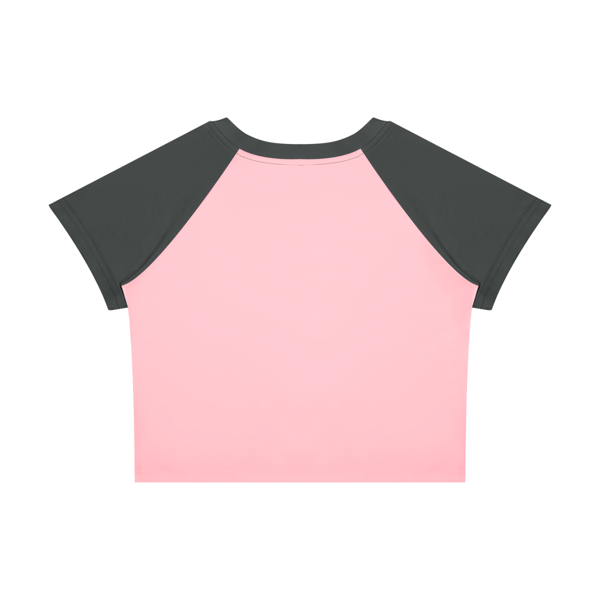 Women's Raglan Color Block Baby T-Shirt in pink with dark gray, alternate angle