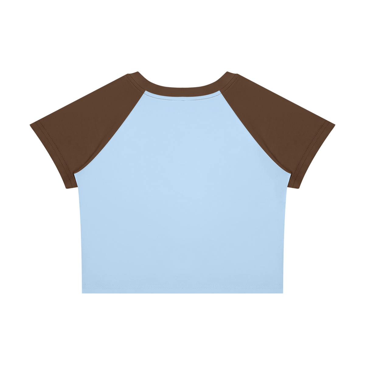 Women's Raglan Color Block Baby T-Shirt in sky blue with coffee, alternate angle