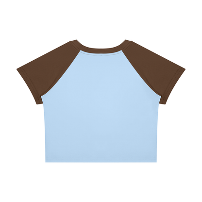 Women's Raglan Color Block Baby T-Shirt in sky blue with coffee, alternate angle