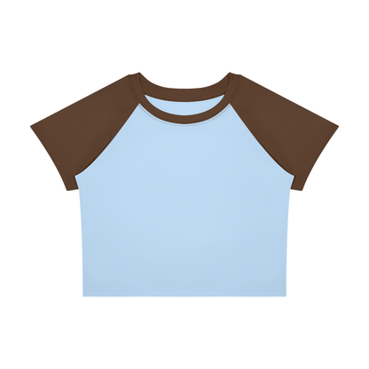 Women's Raglan Color Block Baby T-Shirt in sky blue with coffee