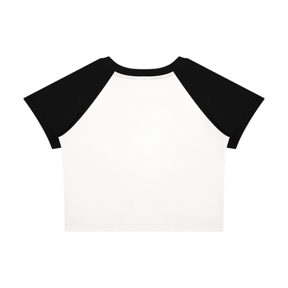 Women's Raglan Color Block Baby T-Shirt in white with black, alternate angle