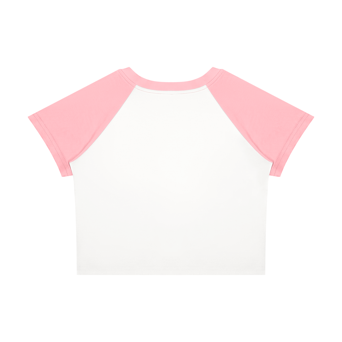 Women's Raglan Color Block Baby T-Shirt in white with pink, alternate angle