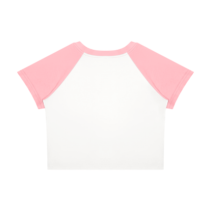 Women's Raglan Color Block Baby T-Shirt in white with pink, alternate angle