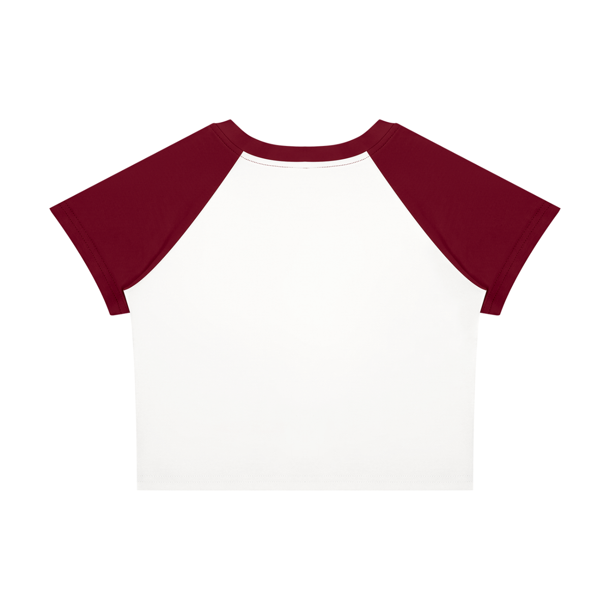 Women's Raglan Color Block Baby T-Shirt in white with wine red, alternate angle