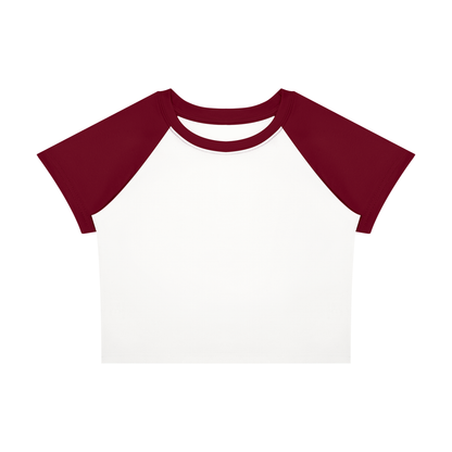 Women's Raglan Color Block Baby T-Shirt in white with wine red