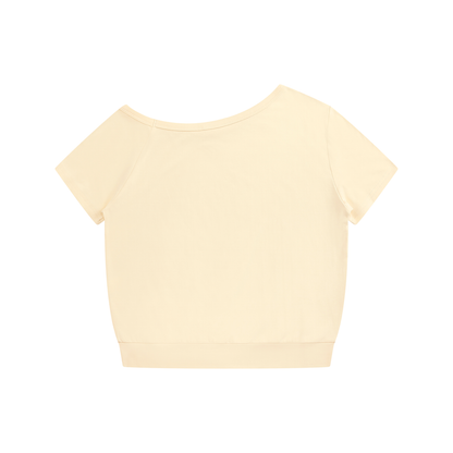 Women's Raglan Off-the-Shoulder T-Shirt in apricot, alternate angle