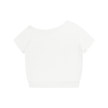 Women's Raglan Off-the-Shoulder T-Shirt in white, alternate angle