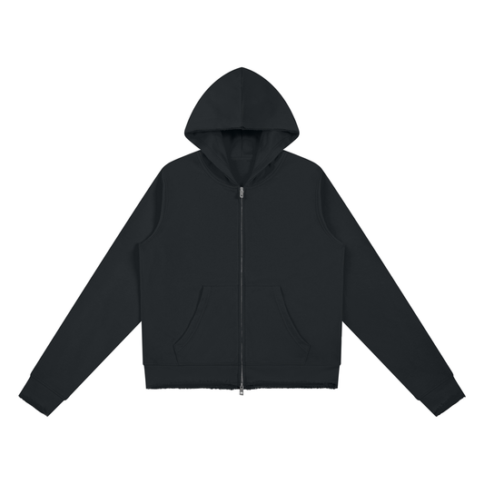 Women's Raw Edge Full Zip Hoodie in black