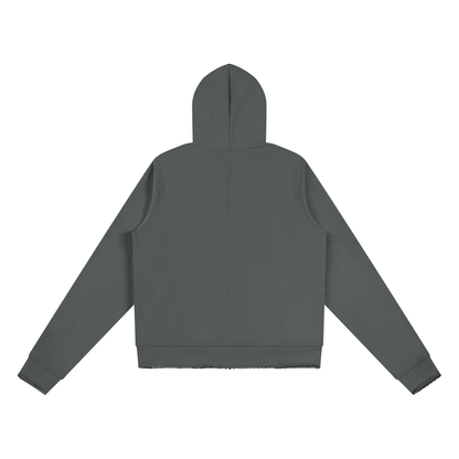 Women's Raw Edge Full Zip Hoodie in dark gray, alternate angle