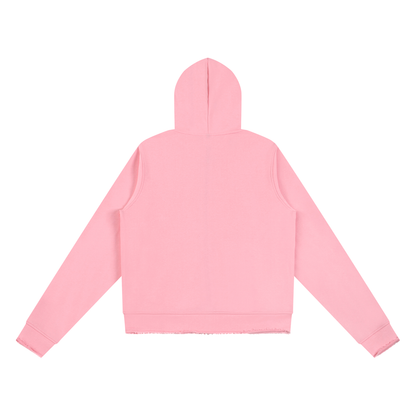 Women's Raw Edge Full Zip Hoodie in pink, alternate angle