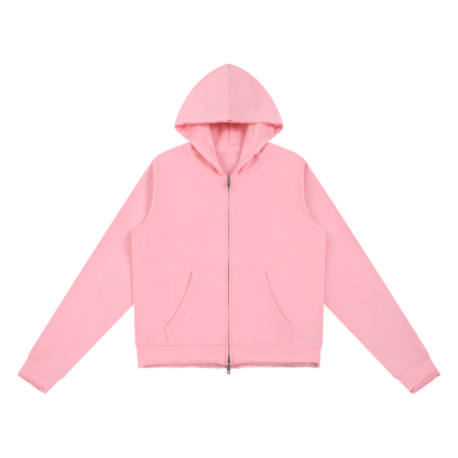 Women's Raw Edge Full Zip Hoodie in pink