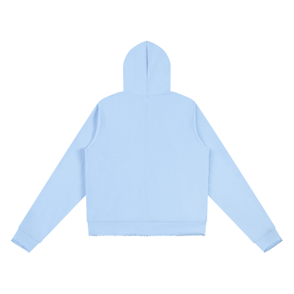 Women's Raw Edge Full Zip Hoodie in sky blue, alternate angle