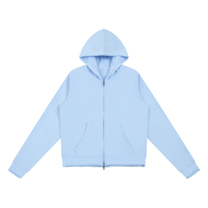 Women's Raw Edge Full Zip Hoodie in sky blue