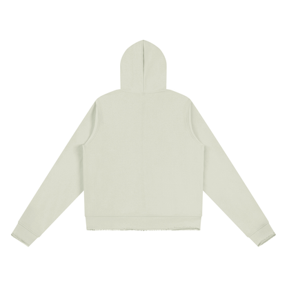 Women's Raw Edge Full Zip Hoodie in white gray, alternate angle