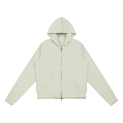 Women's Raw Edge Full Zip Hoodie in white gray