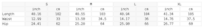 Size chart for the Women's Raw Edge Wide Leg Sweatpants