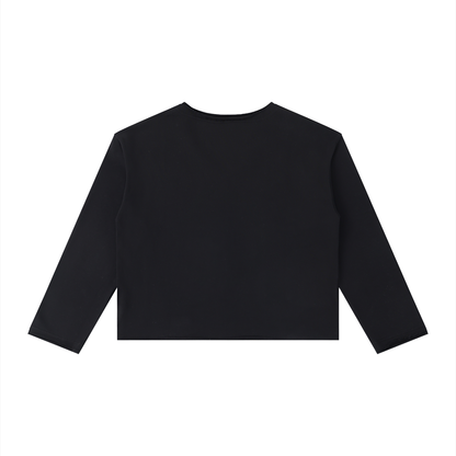 Women's Raw Hem Long Sleeve T-Shirt in black, alternate angle