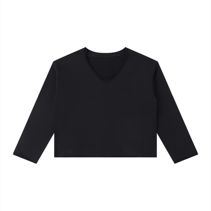 Women's Raw Hem Long Sleeve T-Shirt in black