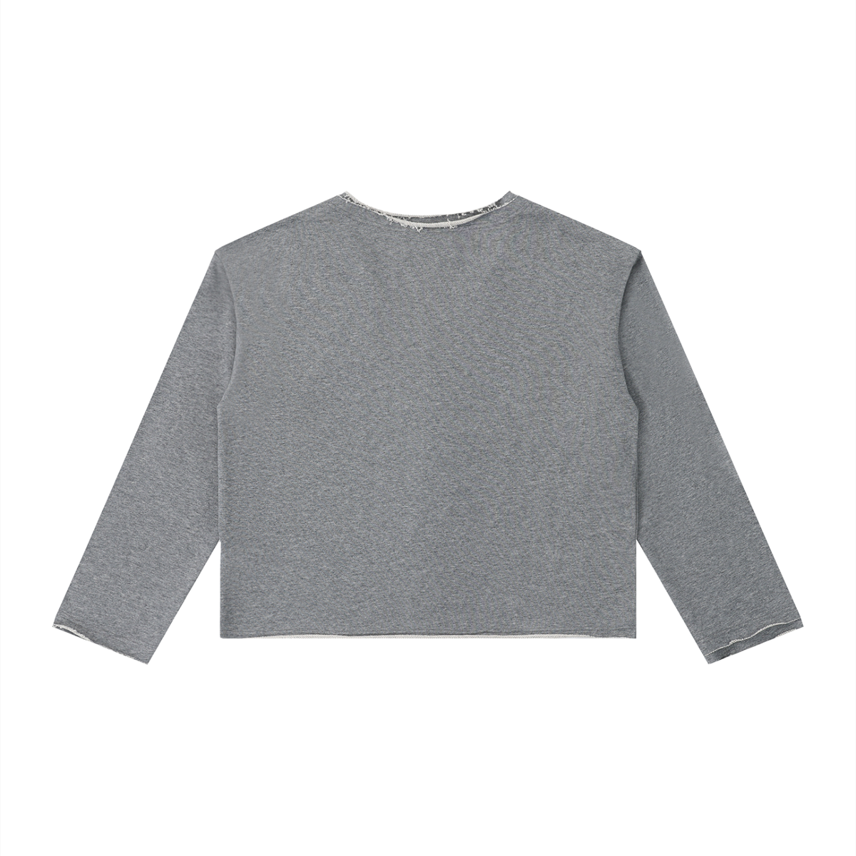 Women's Raw Hem Long Sleeve T-Shirt in flower gray, alternate angle