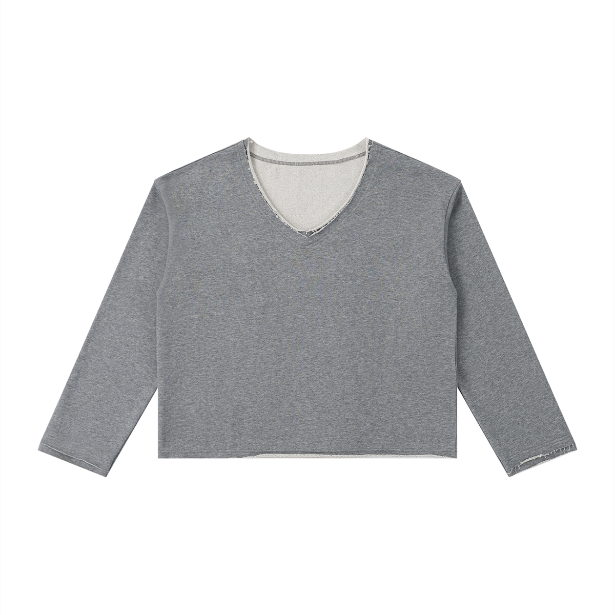 Women's Raw Hem Long Sleeve T-Shirt in flower gray