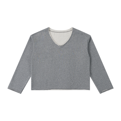 Women's Raw Hem Long Sleeve T-Shirt in flower gray