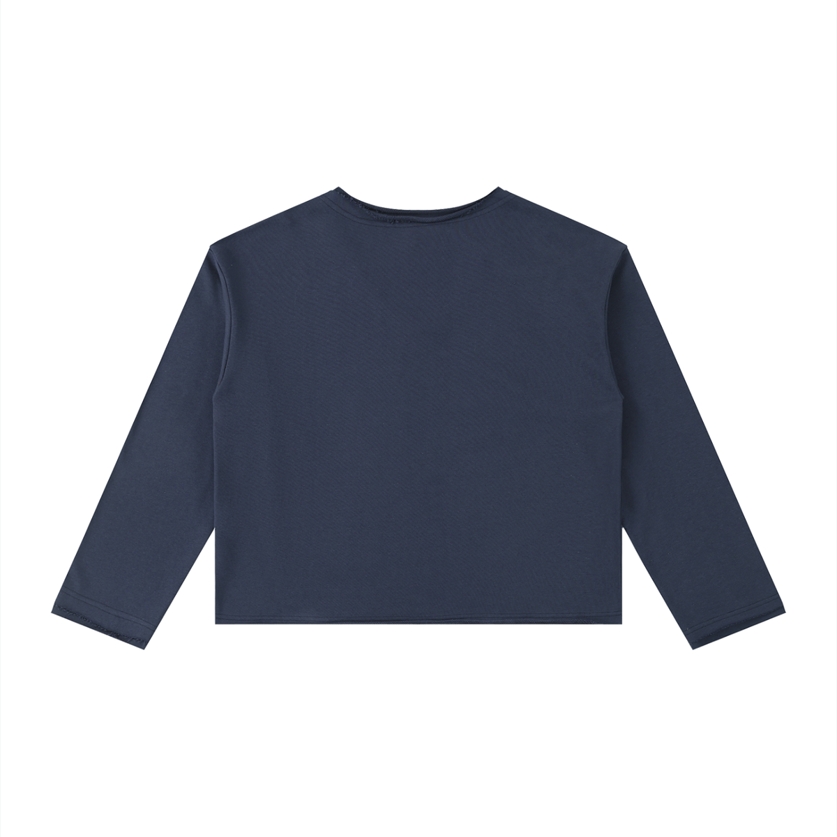Women's Raw Hem Long Sleeve T-Shirt in navy blue, alternate angle