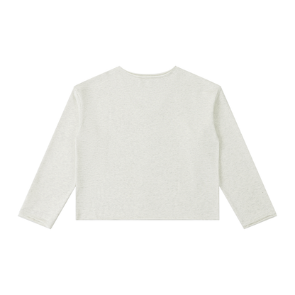 Women's Raw Hem Long Sleeve T-Shirt in oat gray, alternate angle