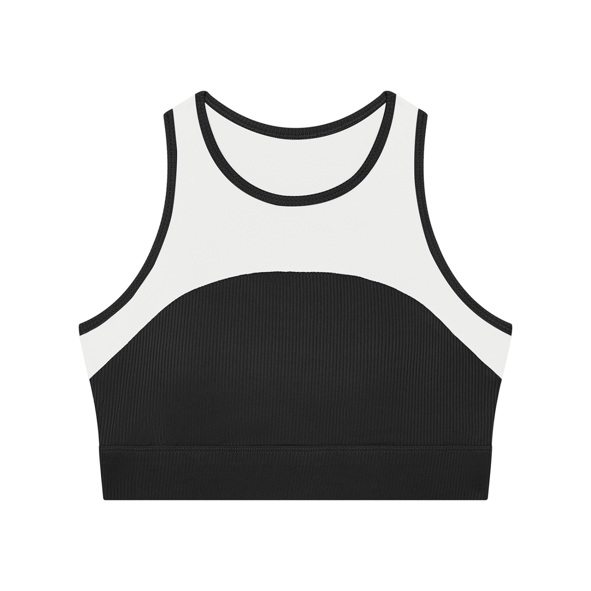 Women's Ribbed Hem Paneled Crop Tank Top in black with white