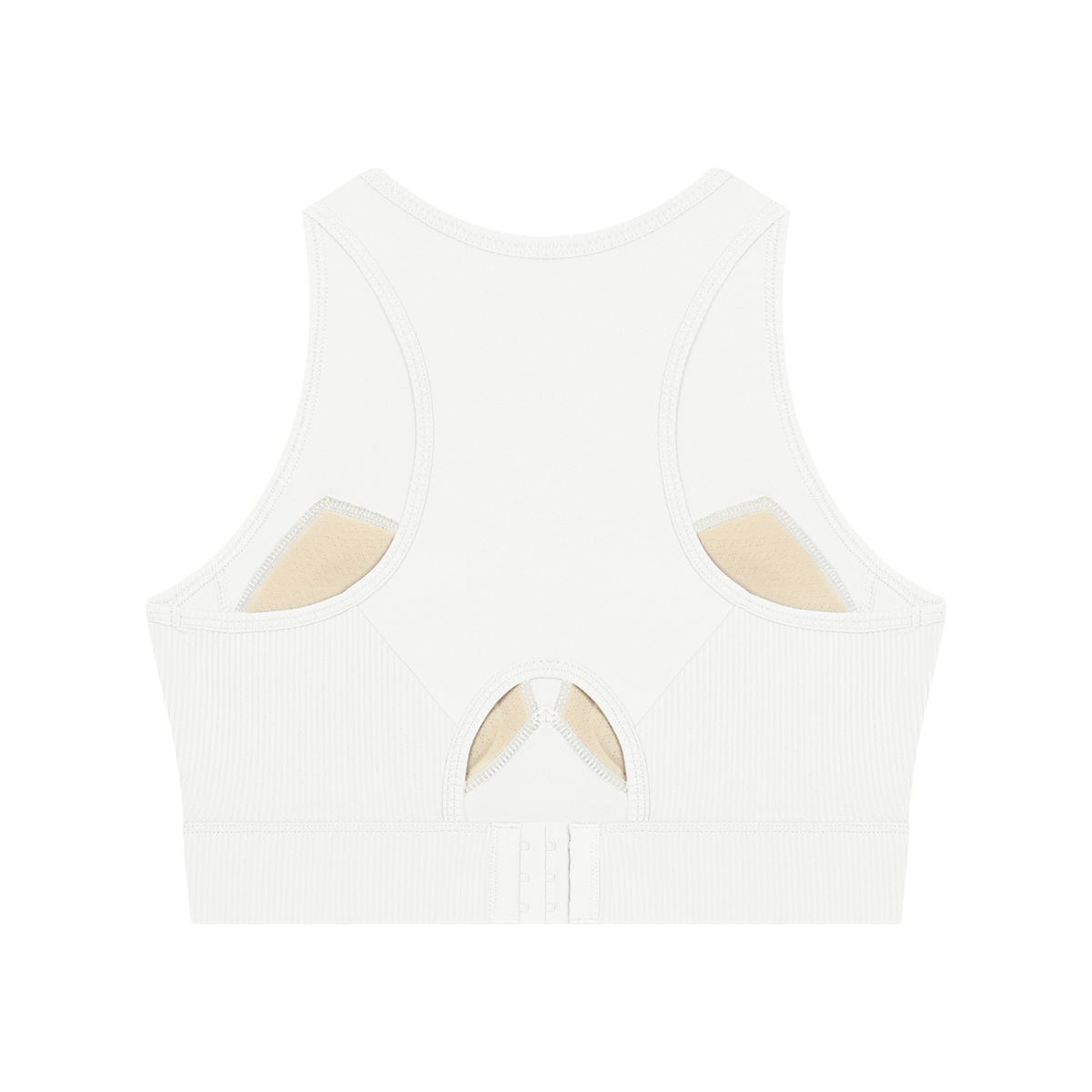 Women's Ribbed Hem Paneled Crop Tank Top in white, alternate angle