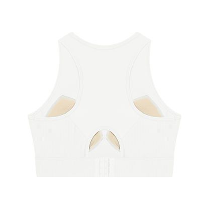Women's Ribbed Hem Paneled Crop Tank Top in white, alternate angle