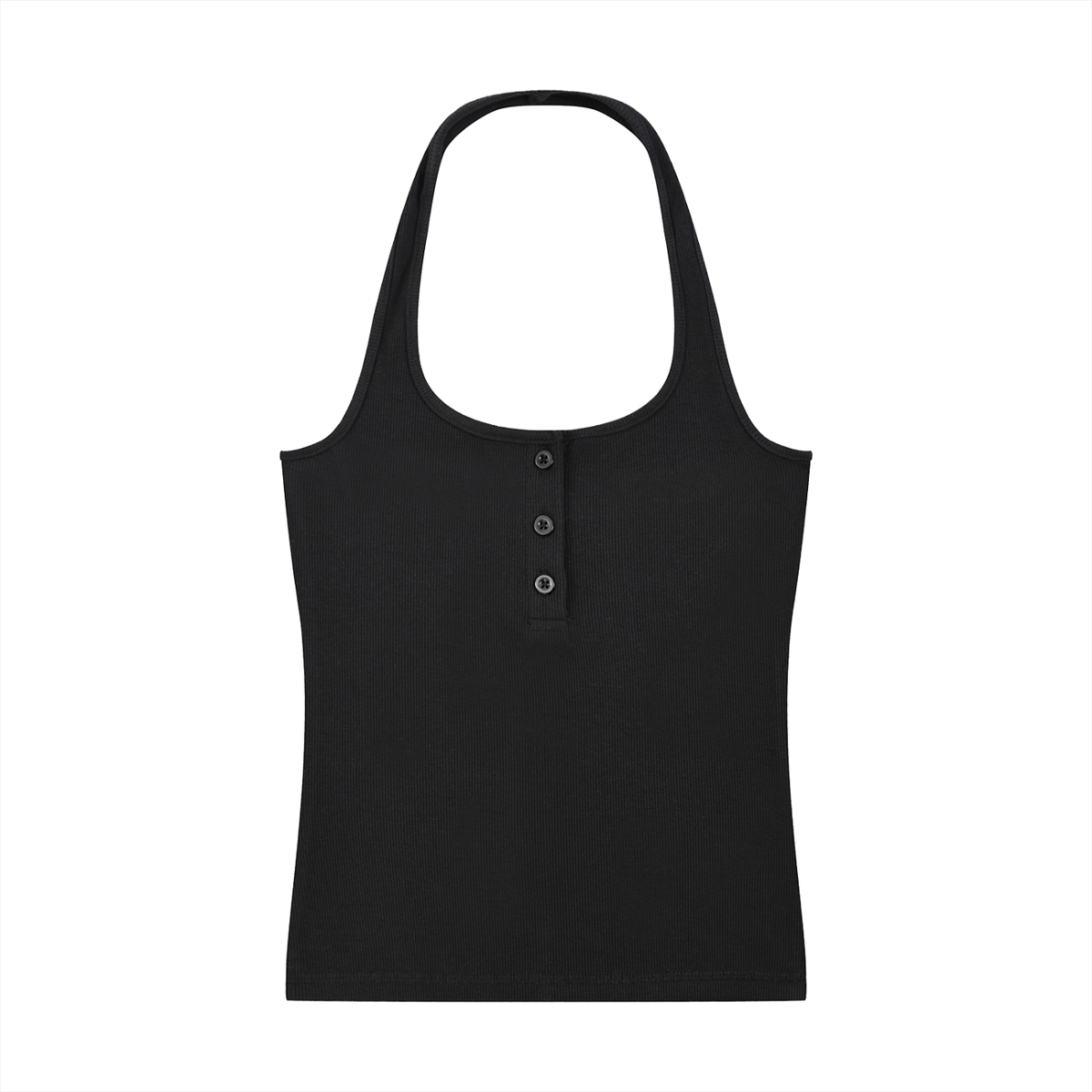 Women's Ribbed Henley Tank Top in black
