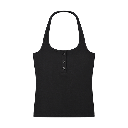 Women's Ribbed Henley Tank Top in black
