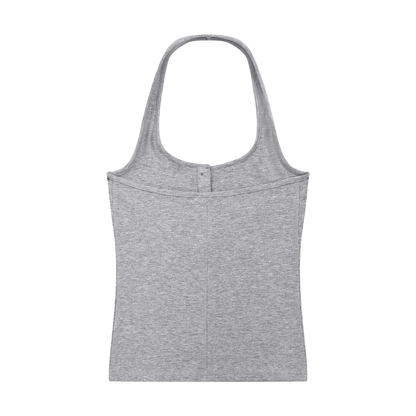 Women's Ribbed Henley Tank Top in flower gray, alternate angle
