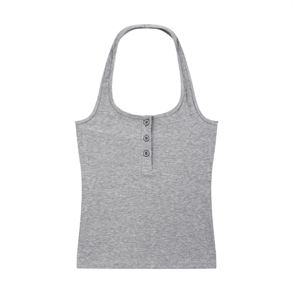 Women's Ribbed Henley Tank Top in flower gray