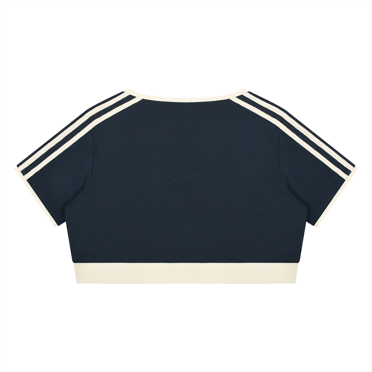 Women's Ringer Crop T-Shirt in navy blue, alternate angle
