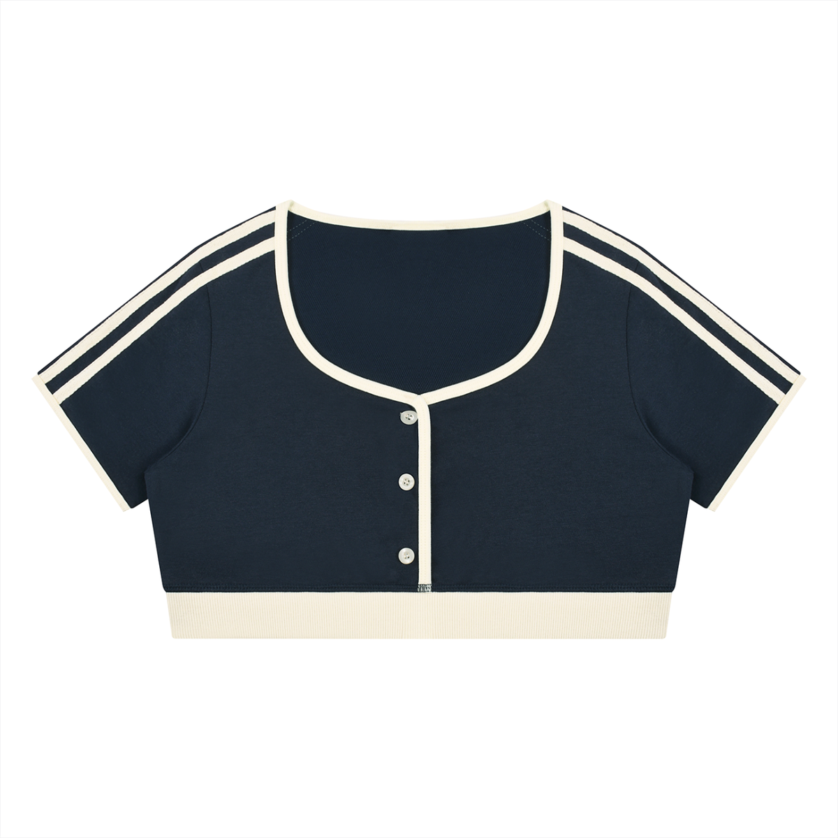 Women's Ringer Crop T-Shirt in navy blue