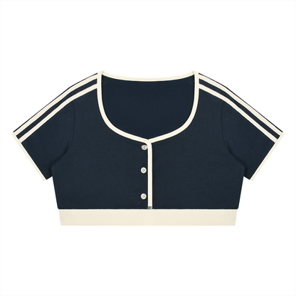 Women's Ringer Crop T-Shirt in navy blue