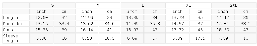 Size chart for the Women's Ringer Crop T-Shirt