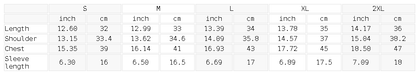 Size chart for the Women's Ringer Crop T-Shirt