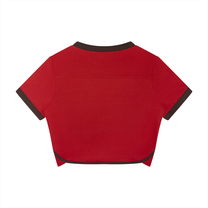 Women's Ringer Performance T-Shirt in red, alternate angle