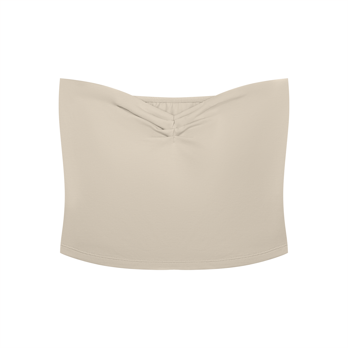Women's Ruched Cropped Tube Top in pale khaki