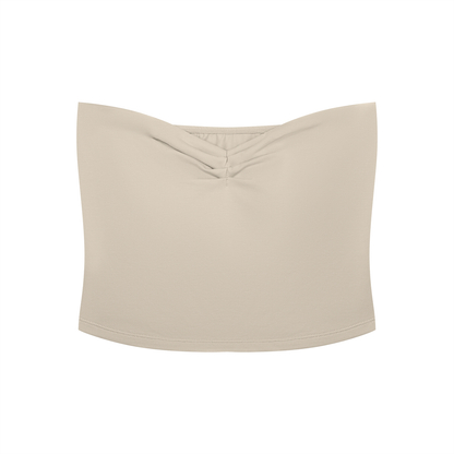 Women's Ruched Cropped Tube Top in pale khaki