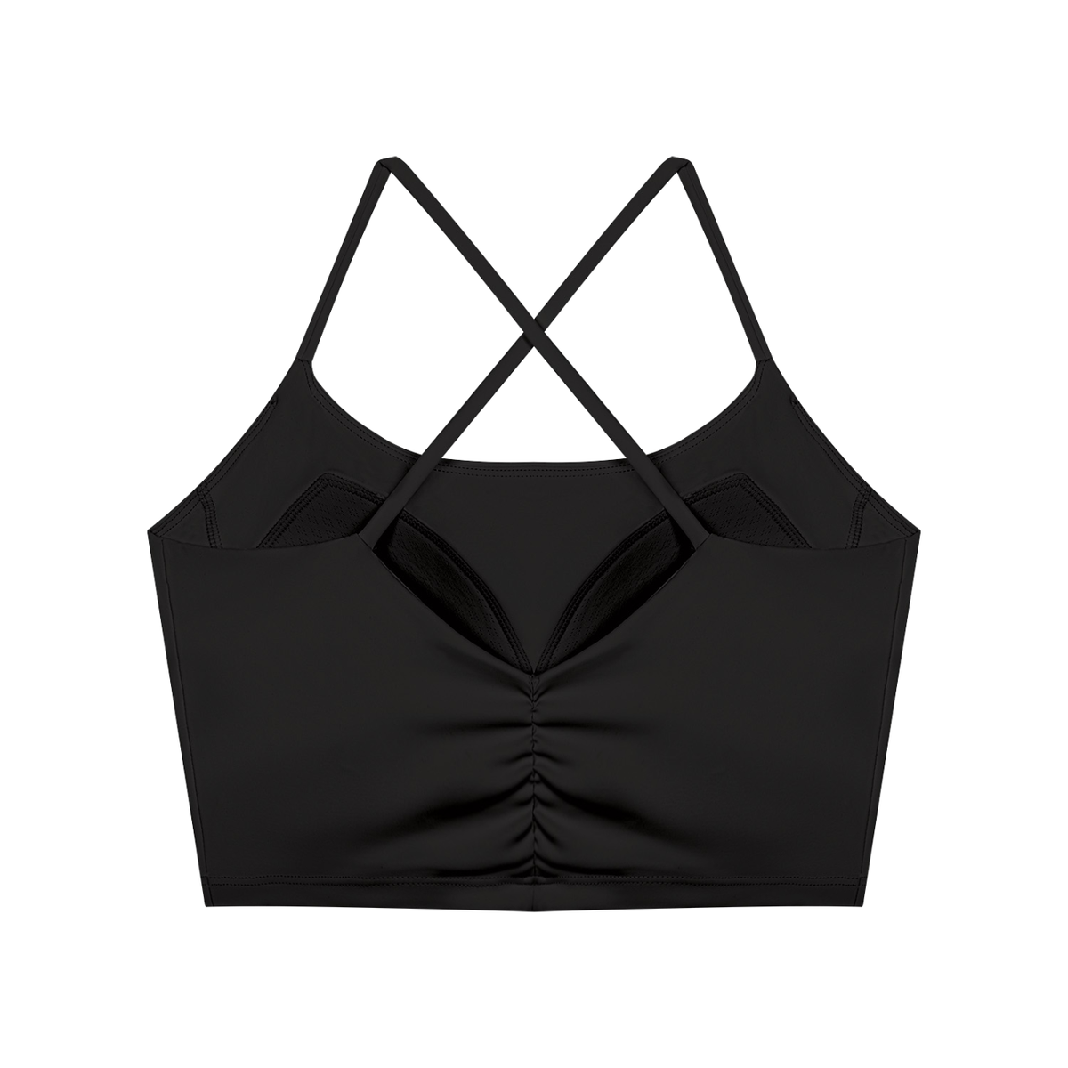 Women's Ruched Cropped Yoga Tank Top in black, alternate angle