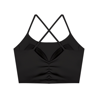 Women's Ruched Cropped Yoga Tank Top in black, alternate angle