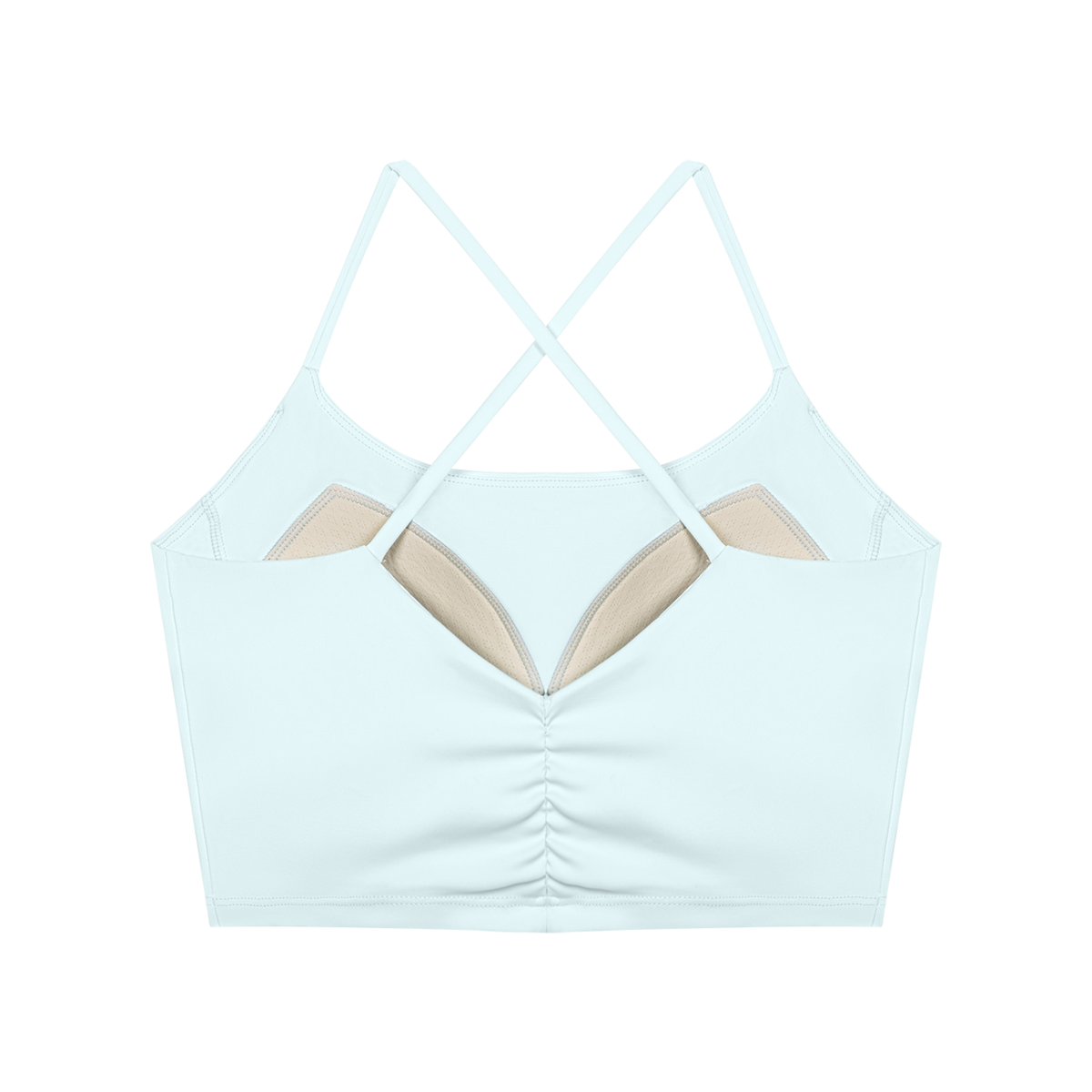 Women's Ruched Cropped Yoga Tank Top in light blue, alternate angle